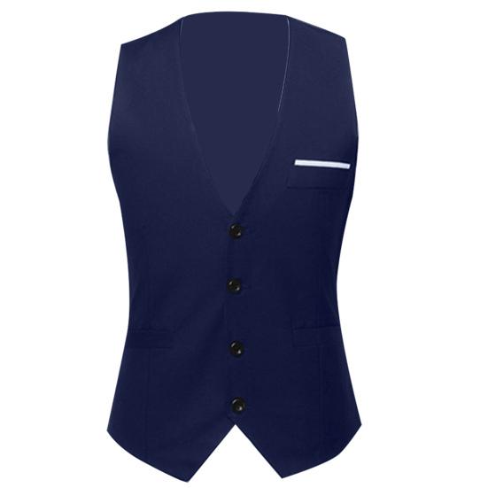 Moda Ofis Erkek Düz Renk V Yaka Kolsuz Düğmeli Yelek Slim Fit Yelek