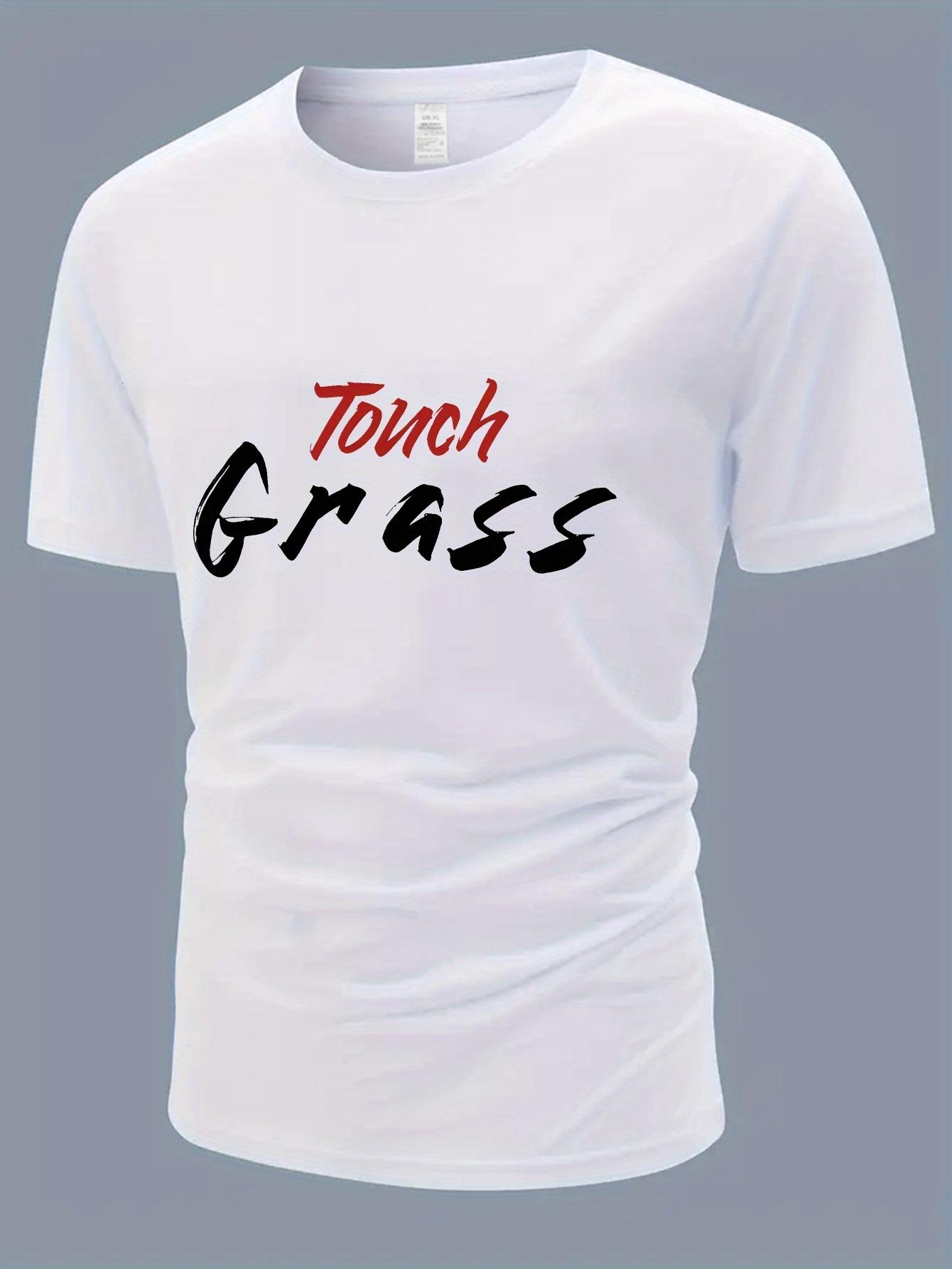Navy Blue Cotton Blend T-shirt with  Touch Grass  Graphic Print - Micro-Stretch Knit XXXL