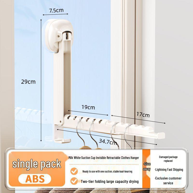 Retractable Suction Cup Clothes Drying Rack - Wall-Mounted, Hole-Free, Window or Balcony Use Premium ABS + Strong Suction Cup + Waterproof