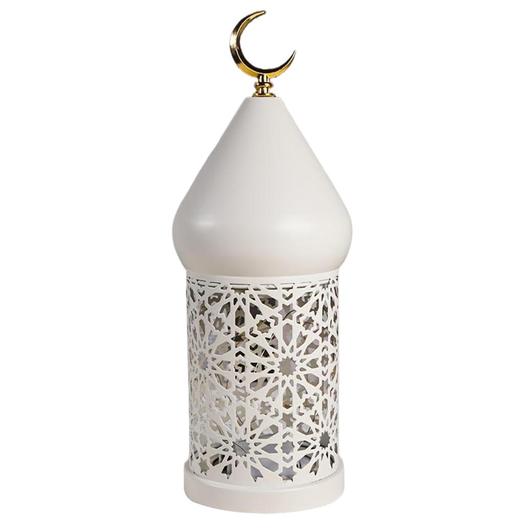 LED Hollow Iron Lantern Anti-Scratch Ramadan Metal Ornaments Lamp Warm Light Candle Holder Tea Light for Living Room Shelf Desk
