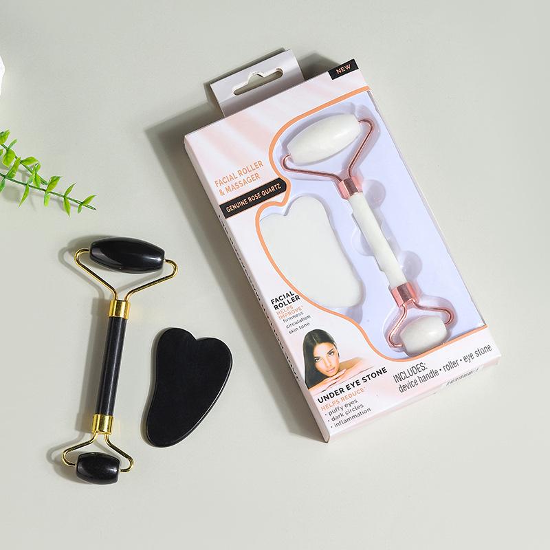 Heart-Shaped Rose Quartz Dual Roller & Massage Board Set - Non-Jade White Facial Tool