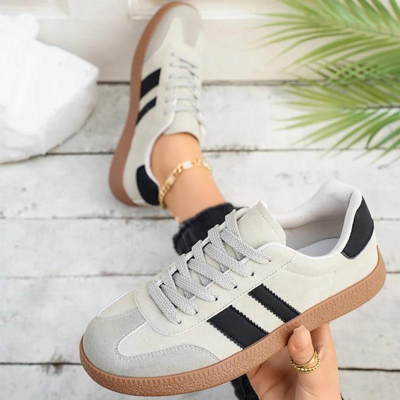 

Модные лаконичные полосатые спортивные туфли женские удобные легкие кроссовки на шнуровке для женщин повседневные однотонные замшевые вулканизированные туфли Mujer 42 бежевый