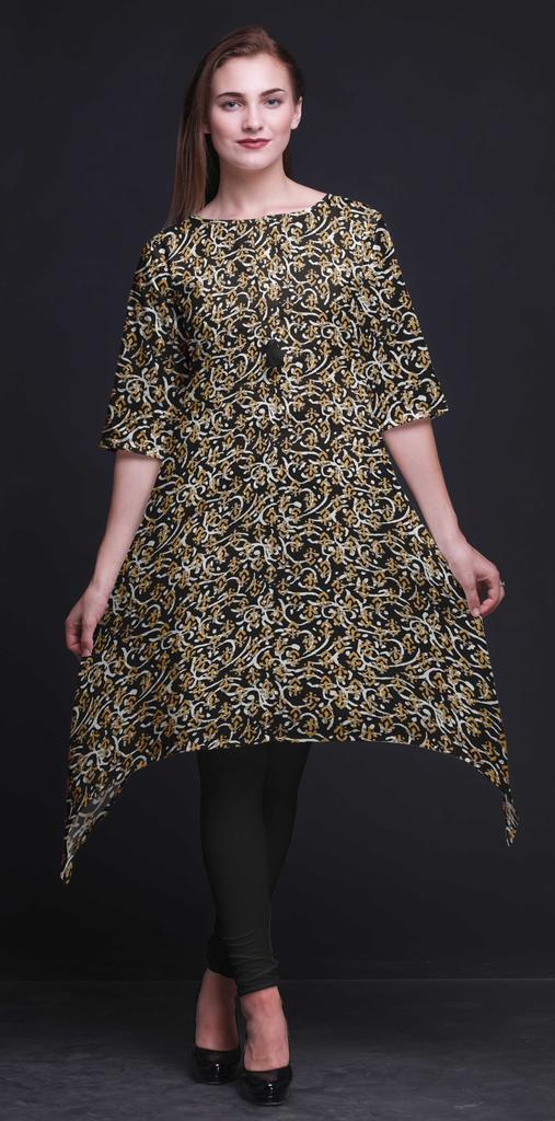 Bimba Black Blocks Block Women Kurtas Ethnic Printed Asymmetric Summer Wear Tops For Women