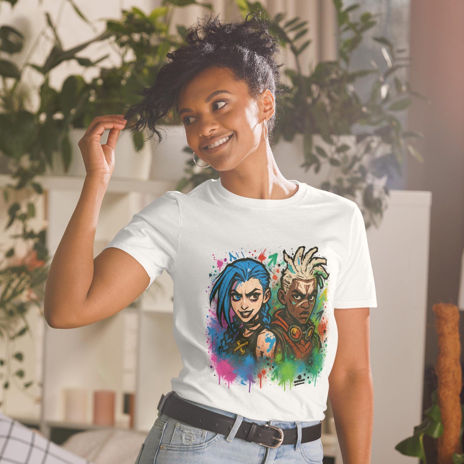 Jinx and Ekko Arcane League of Legends graffiti art unisex t-shirt S