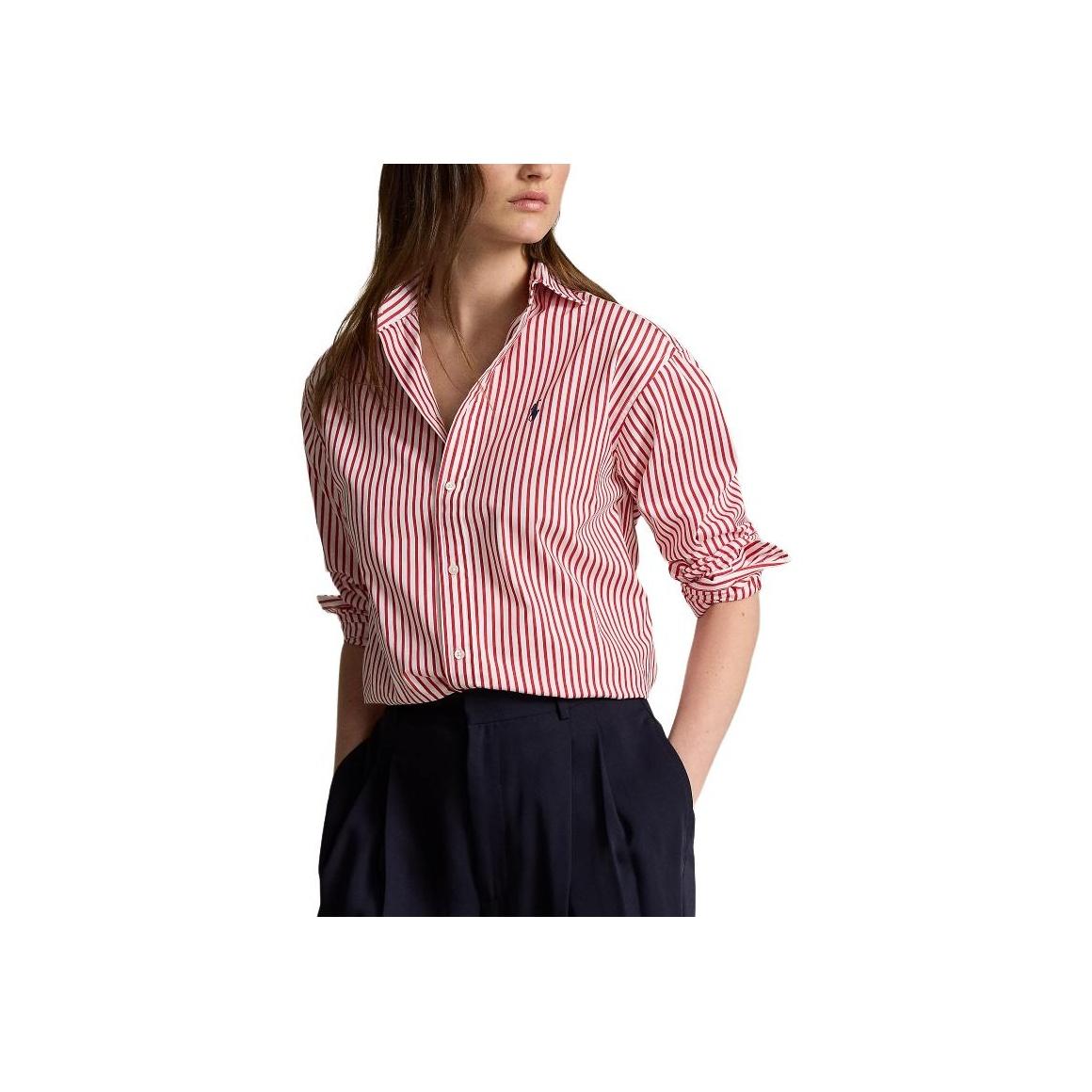 

Polo Ralph Lauren FW24 Рубашка женская с длинным рукавом на пуговицах свободного кроя в полоску с вышивкой пони Розовая WMPOSHTNDN20256-100 S