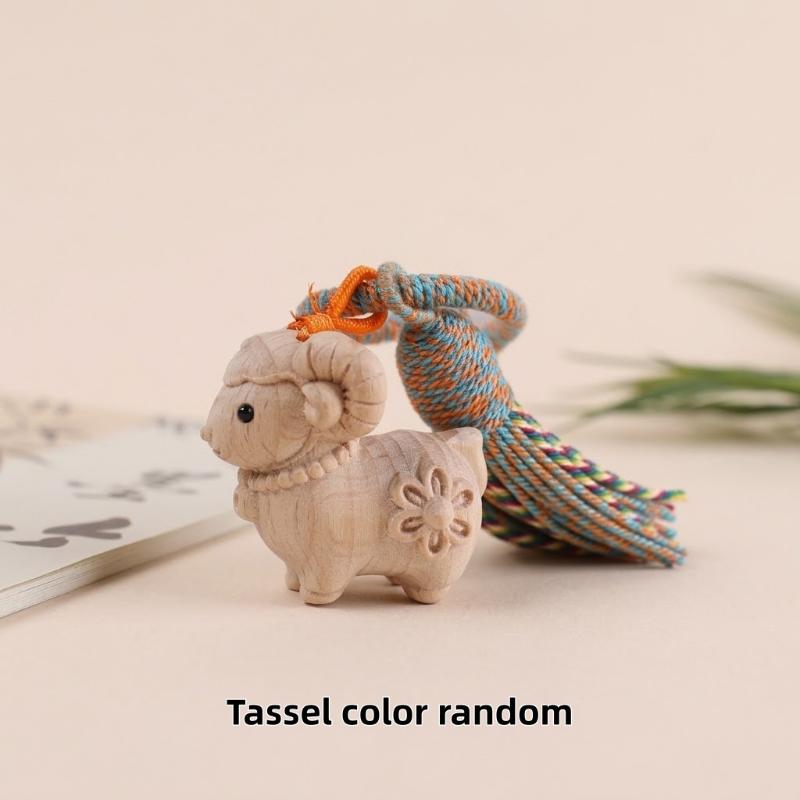 Wooden Pendant Wooden Sheep Keychain Cartoon Animal Wooden Lamb Keyring Decoration Multi-Color Tassel