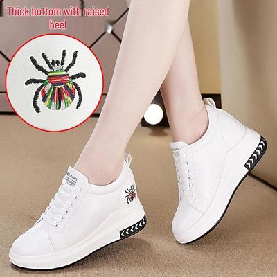 2025 Women's Wedge Heel Sports Sneakers - Hidden Thick Sole, Trendy Casual Design for Spring, Summer, and Autumn - White