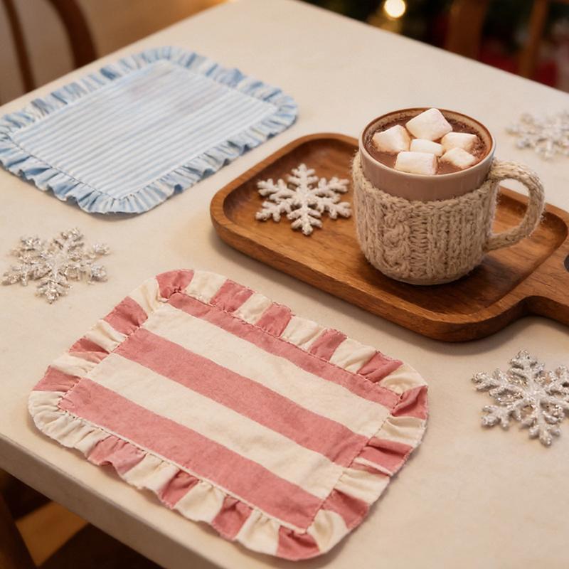 Minimalist Stripe Ruffle Placemat Coffee Table Mat, Baking Food Photography Napkin Home Desktop Decoration&