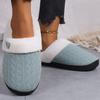 Fashion Knitted Mesh Cotton Slippers for Women Winter Round Toe Flat Heel Fur Slides Woman Faux Fur Warm House Cotton Slippers Mujer