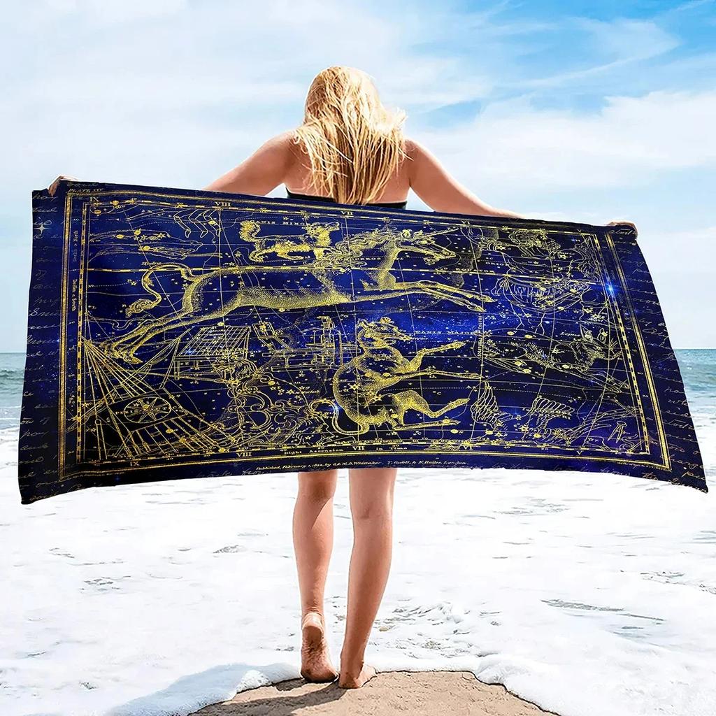 12 Constellations Beach Towel Microfiber Sand Free Mysterious Galaxy Bath Towel Quick Dry Swimming Pool Spa Travel Sport Towels
