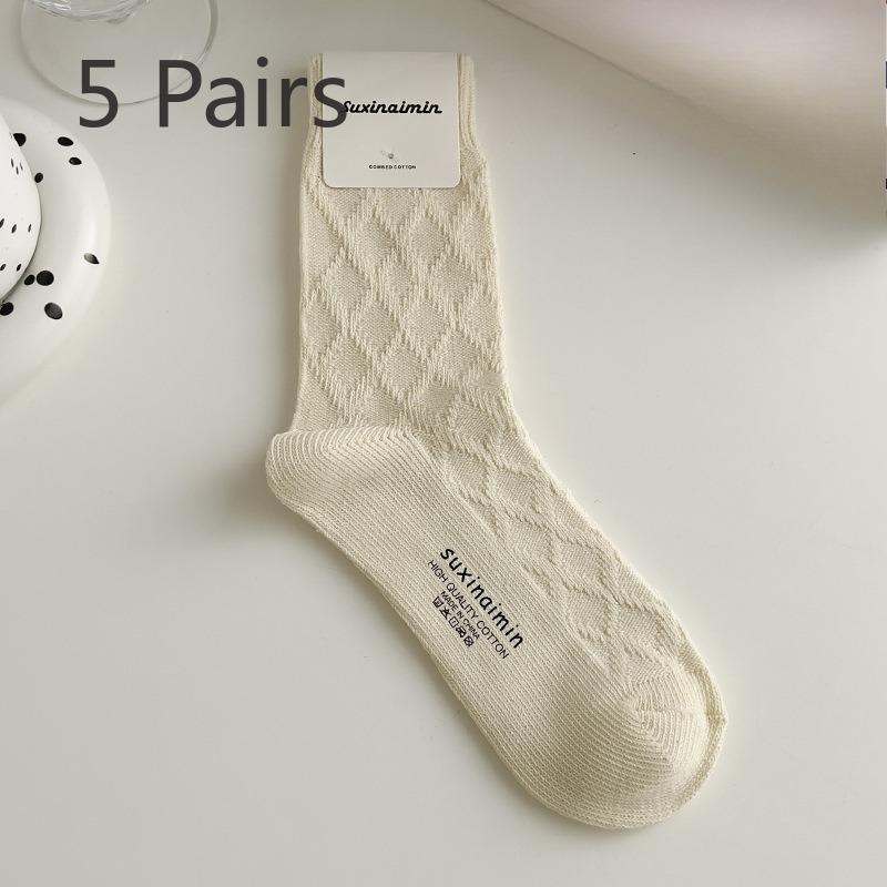 5 Pairs of Female Spring and Autumn Fashion New Pure Cotton Tube Pile Socks