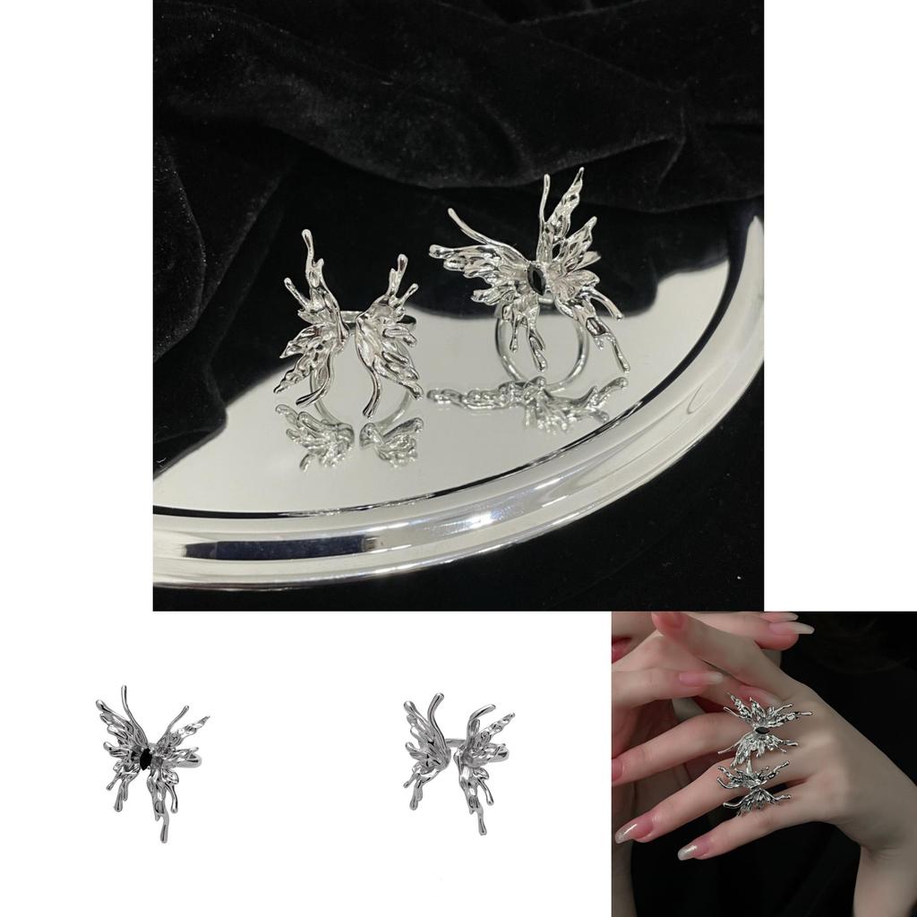 Unique Butterfly Open Ring With Black Zircon Stone For Women Trendy Fashion Accessory