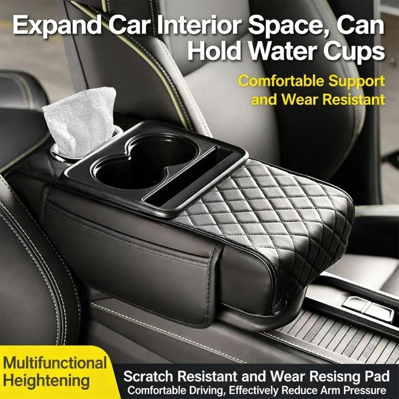 Ergonomic Support Leather Car Console Pad Height Adjustment Waterproof for Long Drive Comfort No Tool Required Setups