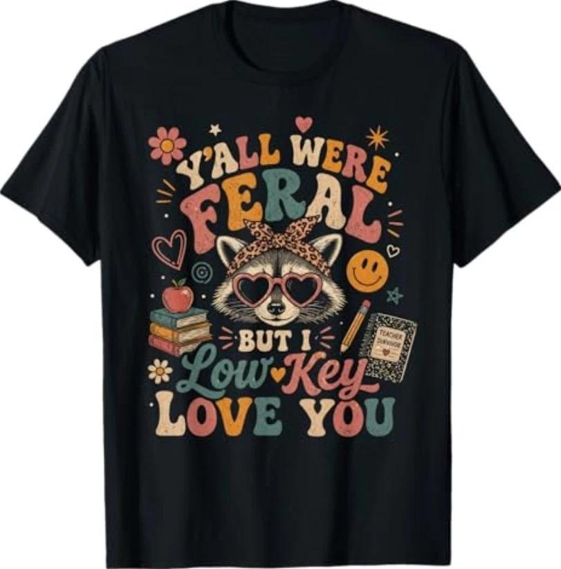 Y all were Feral But I Low Key Love You Raccoon Iced Coffee T-Shirt 2XL