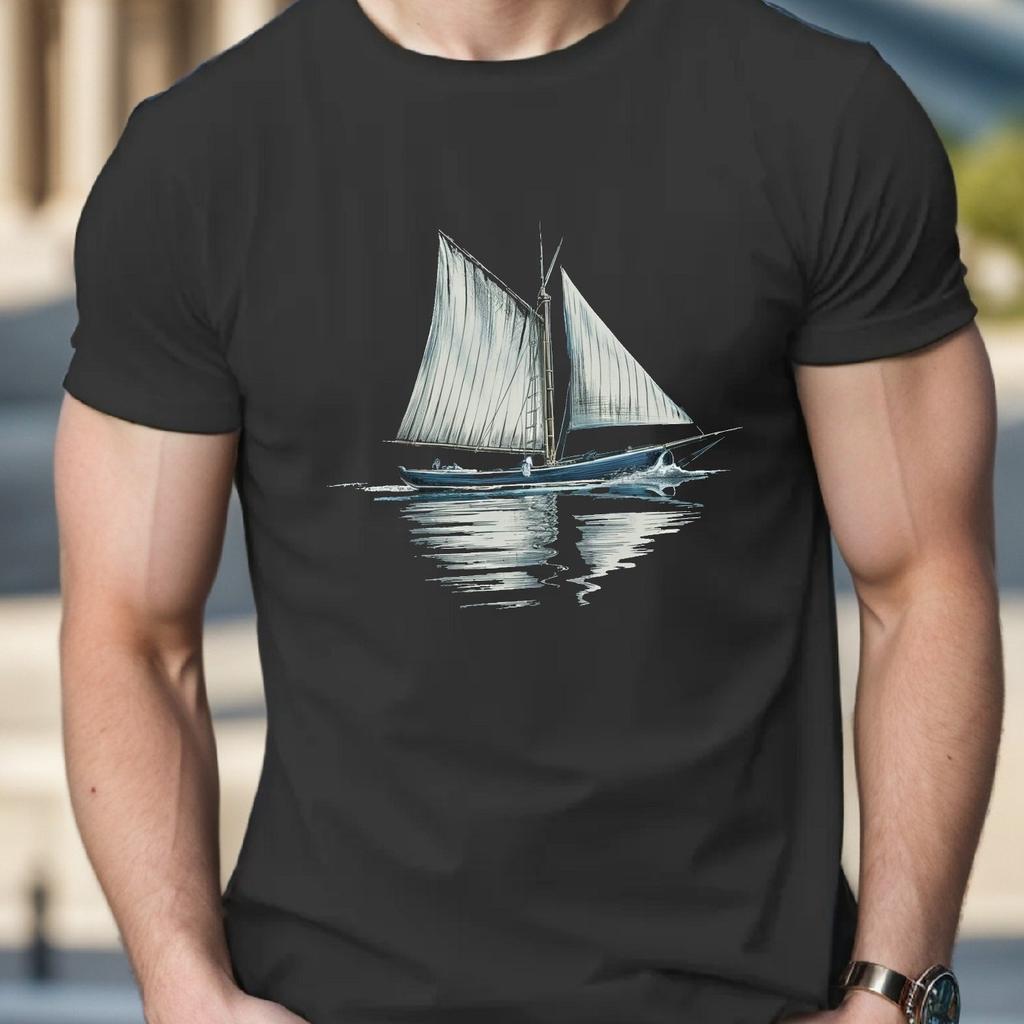 Men'S Vintage Sailboat Print T-Shirt, Casual Crew Neck Slight Stretch Regular Fit Summer Top for Adults Men Clothing