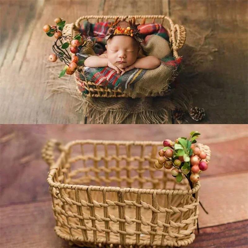 1pc Rattan Baby Bed Chair Round Sleeping Basket Newborn Photo Prop Studio Shooting Essential Infant Photography Accessory Kit