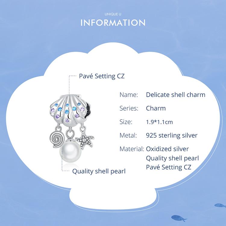 Bamoer 925 Sterling Silver Delicate Shell Pearl Pendant Fit DIY Charms Bracelet & Bangle Summer Beach Series Charms Fine Jewelry