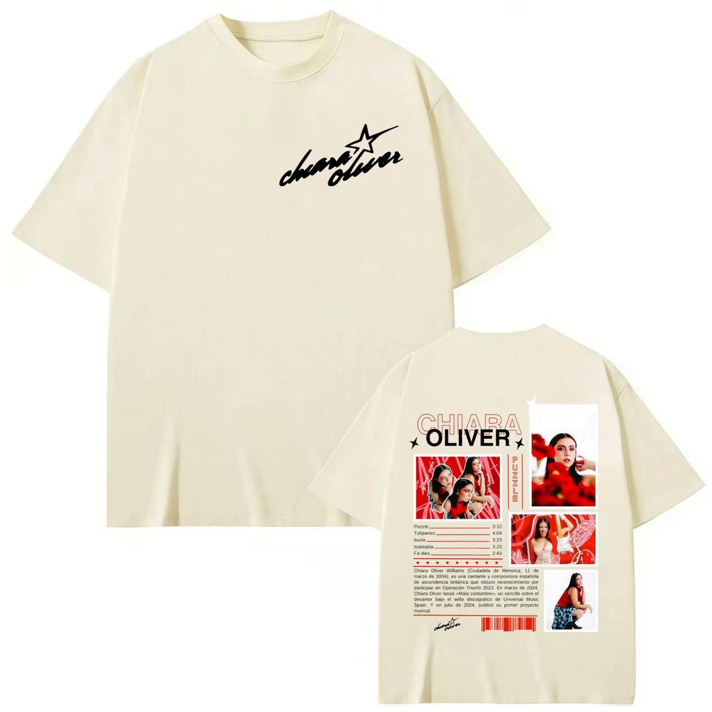 Cantante Chiara Oliver Camisetas Gráficas de Álbum Streetwear Moda Y2k Camiseta de Manga Corta Hombres Mujeres Camisetas de Algodón Holgadas