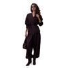 Two-Piece Set V Neck Tie Waist Blouse and Wide Leg Pants