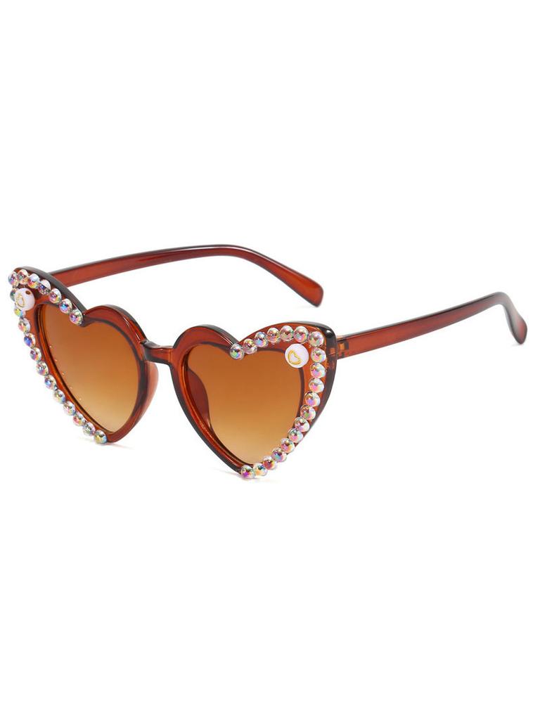 2026 Rhinestone Heart Sunglasses Women UV Crystal Trim Retro Cat Eye Party Festival Shades KJ266