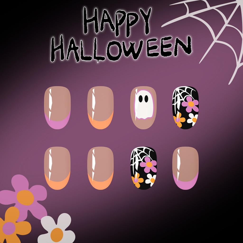 Halloween Press On Nails Almond Fake Nails Bat Acrylic Nails Glossy False Nails Stick On Nails Full Cover Fake Nails