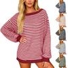 Women's Casual And Stylish Off,the,shoulder Striped Sweater With Dropped Sleeves And A Versatile Pullover Design.