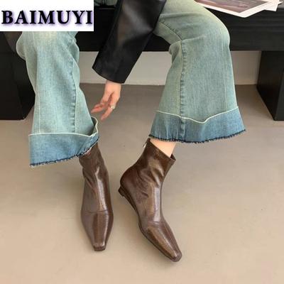 Γυναικείες Μποτάκια Ankle με Pointed Toe Chelsea Παπούτσια με Ψηλό Τακούνι Snow Woman 2025 Τάση Ρετρό Δερμάτινα Goth Χειμώνας Κοντό Βελούδο Botas Mujer