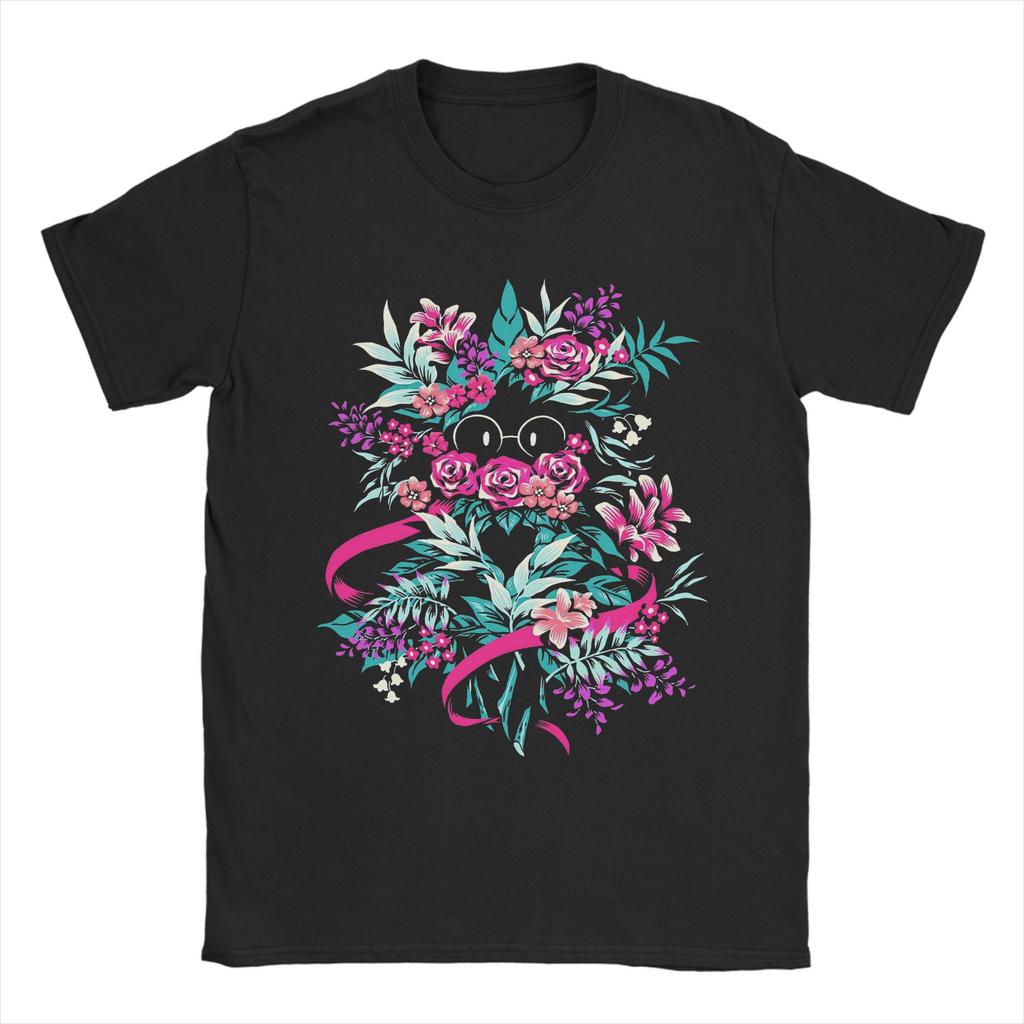 Deltarune Spamton Merch Ralsei Floral Men's T Shirts Leisure Tees Short Sleeve Round Collar T-Shirt Cotton Big Size Tops