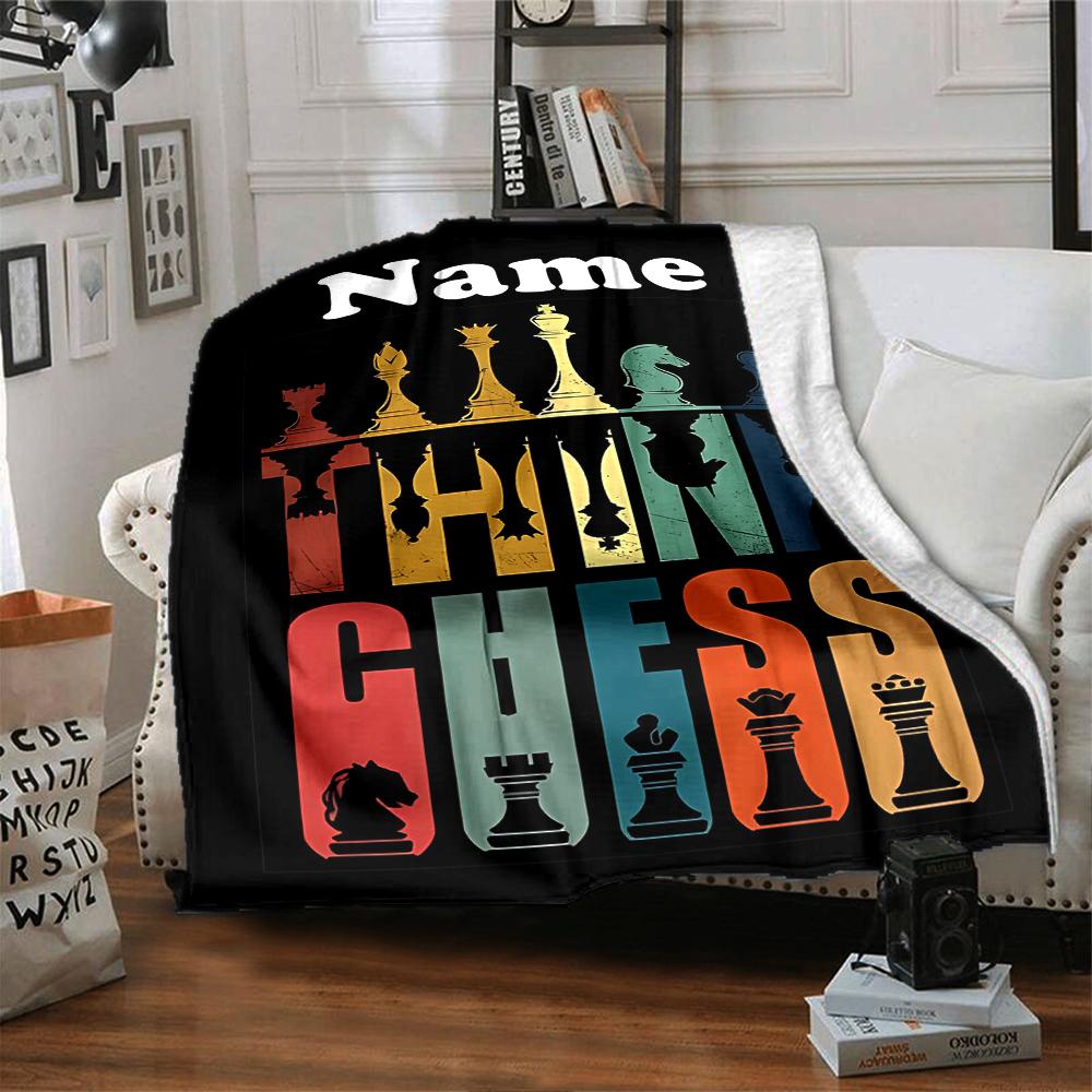 Custom Name Chess Theme Printed Blanket - Perfect for Couch, Bed, Travel & Outdoor Use | Machine Washable, Cozy & Durable.