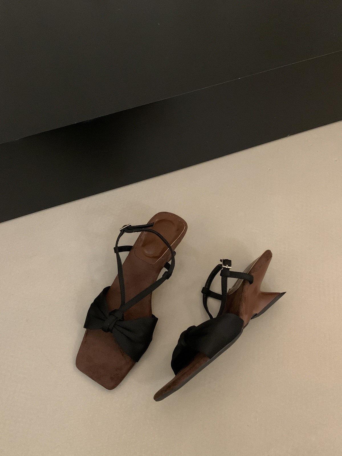 

French niche design slope heel open-toed sandals women s summer 2025 new models with skirts square head high-heeled Roman shoes 35