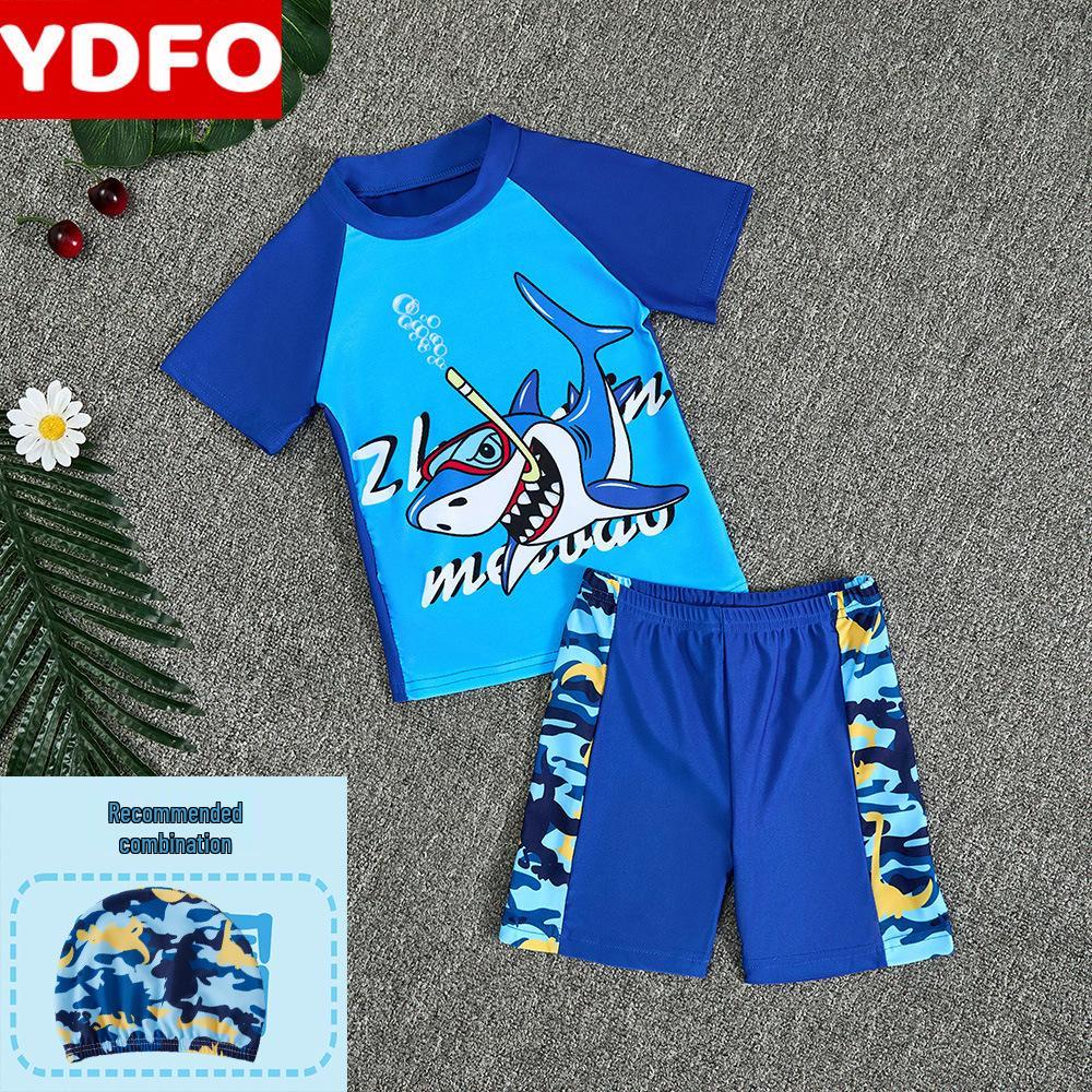 Boys' Cartoon Two-Piece Swimsuit, Summer 2025, Sun Protection, Short-Sleeve, Seaside & Hot Spring Ready