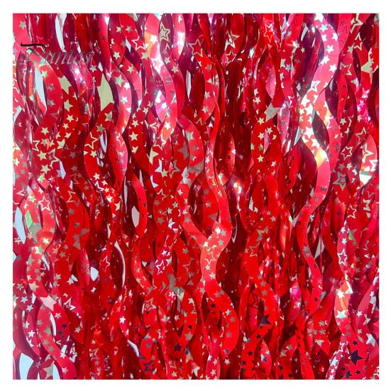3Pcs Wavy Tinsel Foil Fringe Rain Curtain Star Print Wave Shape Rain Curtain Photo Booth Props Mermaid Birthday Party Decorations