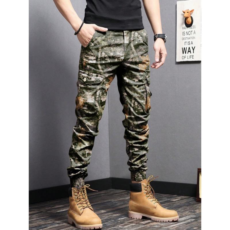 

Камуфляжный комбинезон в стиле хай-стрит, мужские леггинсы с множеством карманов, повседневные брюки с зауженным низом XXL