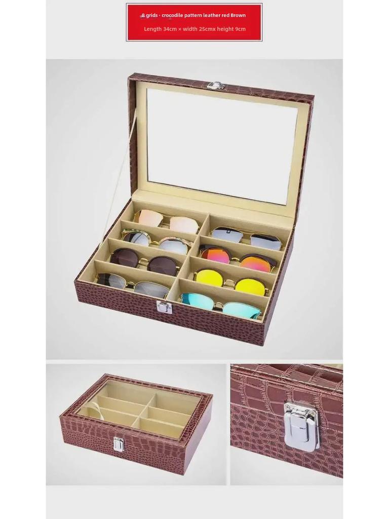 Duże skórzane pudełko do przechowywania okularów przeciwsłonecznych z zamkiem - Opakowanie prezentowe