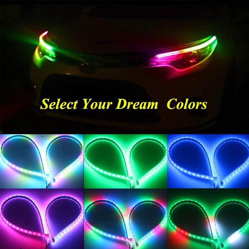 App Control RGB Daytime Running Light DRL Flowing Turn Signal Lights Multiple Modes And Colors 12V Car Decorative Light Strip