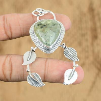 Gift For Her 925 Sterling Silver Natural Moss Prehnite Gemstone Jewelry Pendant