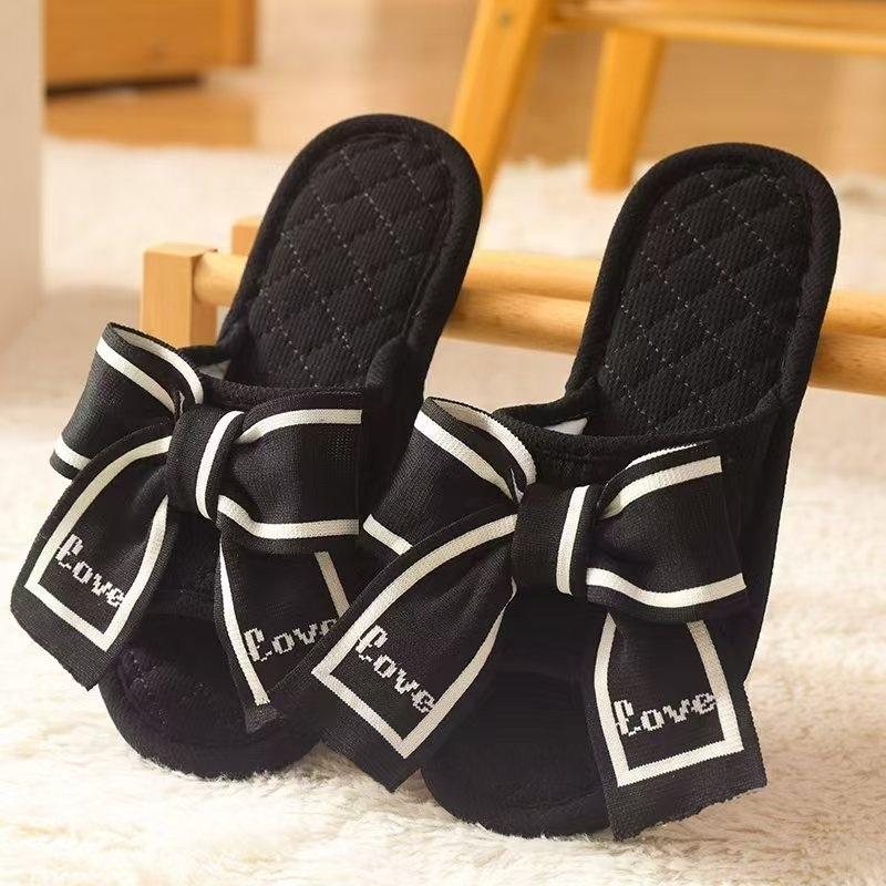 Korean version of bow new cloth bottom slippers silent sweat-absorbing breathable foot slippers home