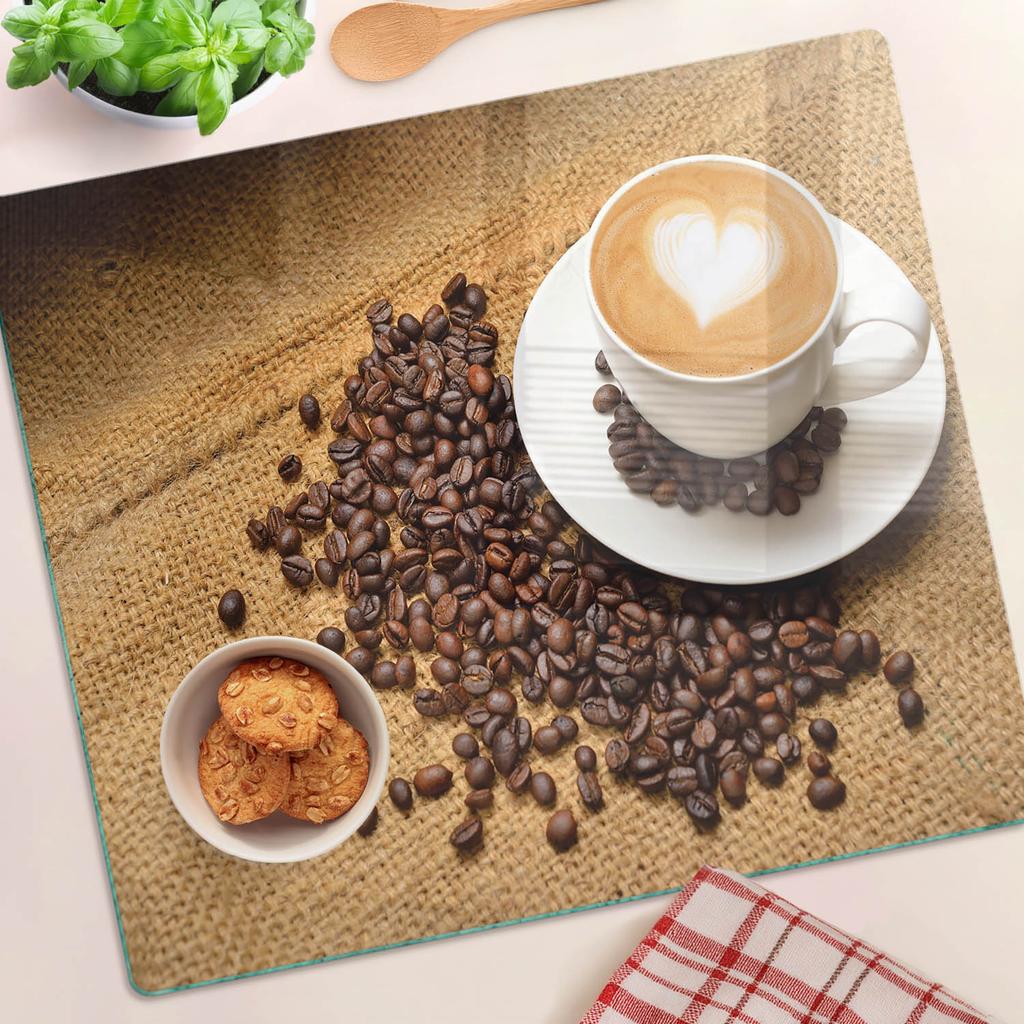 Decorative Glass Kitchen Cutting Board Coffee Beans Latte 60X52 Cm