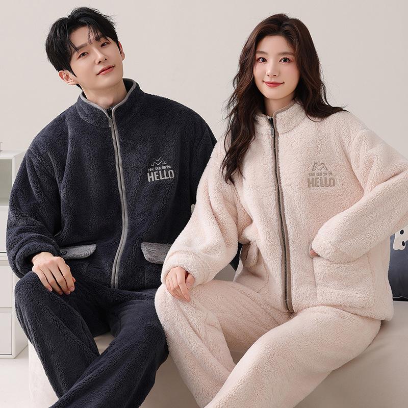 [Shopping mall quality] Couple pajamas women's autumn and winter velvet thickened turtleneck flannel men's loungewear set