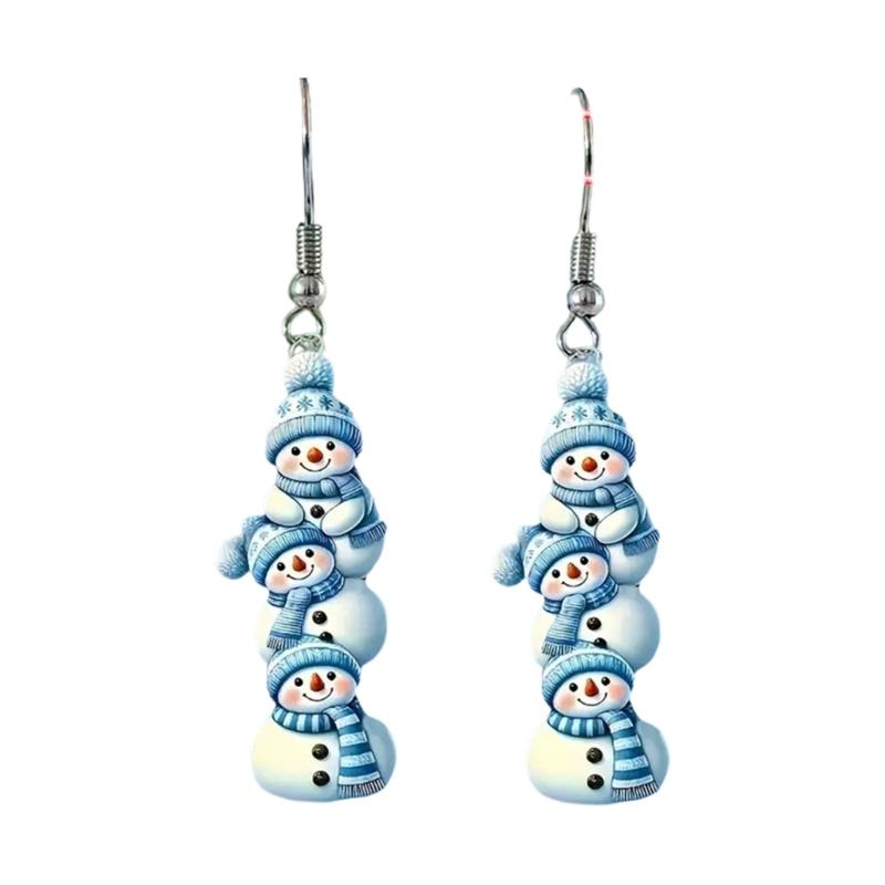 Stylish Snowman Ear Jewelry Acrylic Texture Party Earrings Fashion Geometric Pendant Accessories for Party and Daily