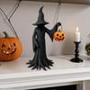 Witch Statue for Halloween Enchanting Witch Figurine with Pumpkin Resin Tabletop Ornament for Haunted House Decor