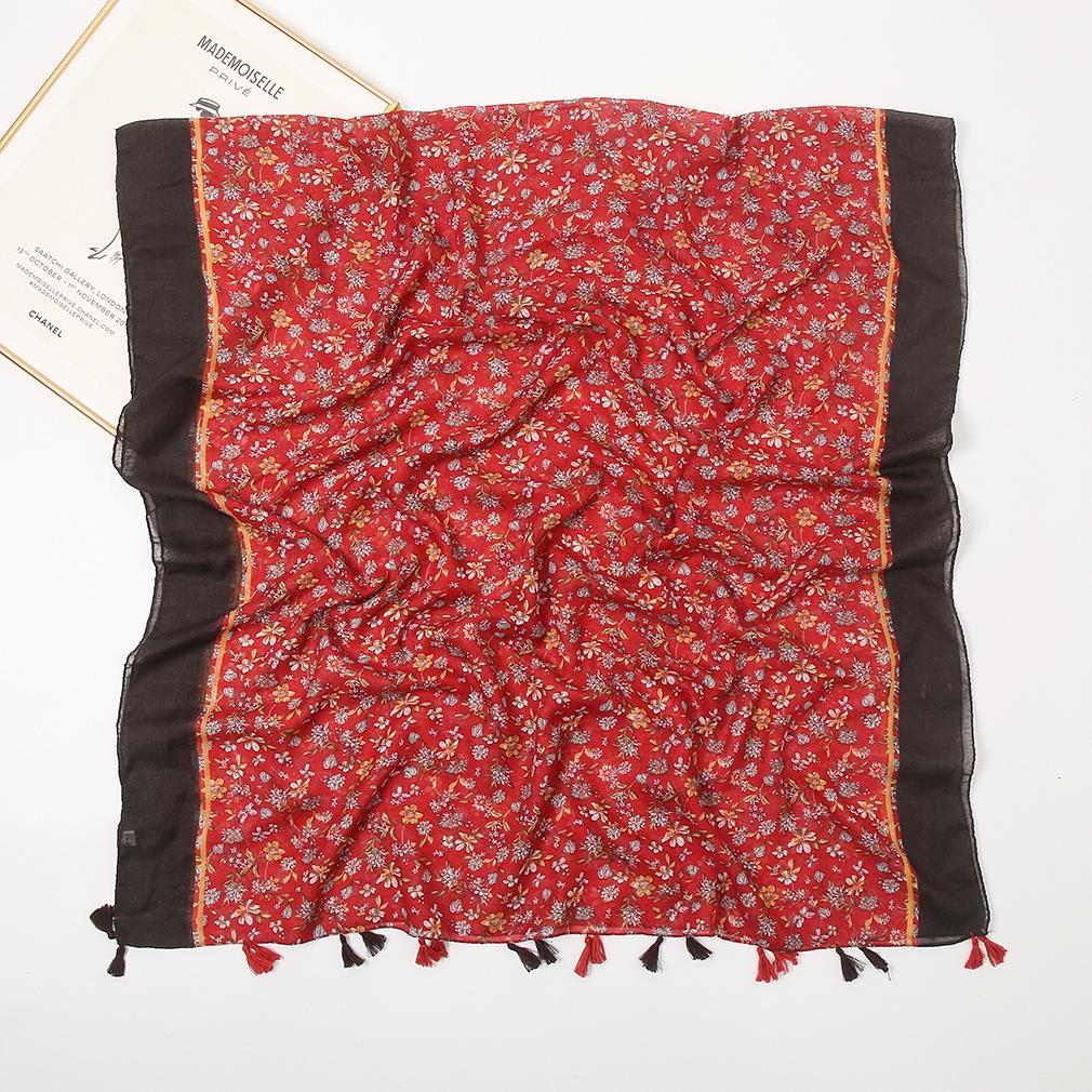 Retro Mori Girl Japanischer Literarischer Baumwolle Leinen Quasten Schal - Vielseitiger Sonnenschutzschal mit Druck Patchwork