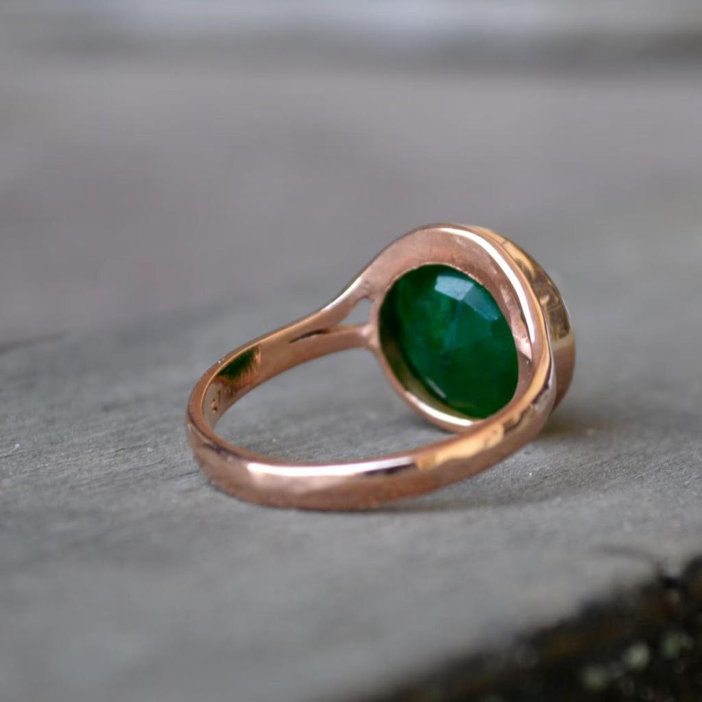 Zambian Green Emerald Sterling Silver Rose Gold Overlay Ring, May Birthstone Emerald Ring
