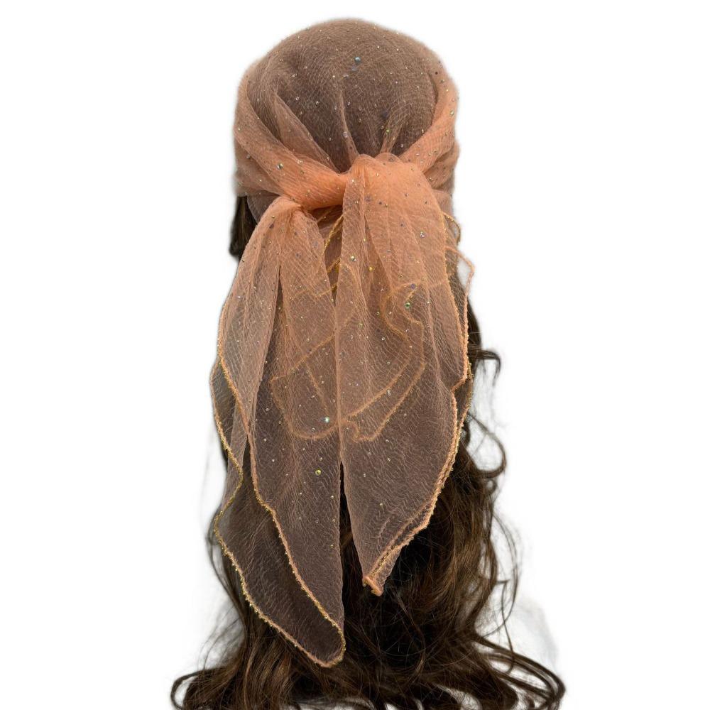 Thin Hotfix Rhinestone Square Scarf Sparkle Glitter Veil Turban Mesh Bandana Women Fashion