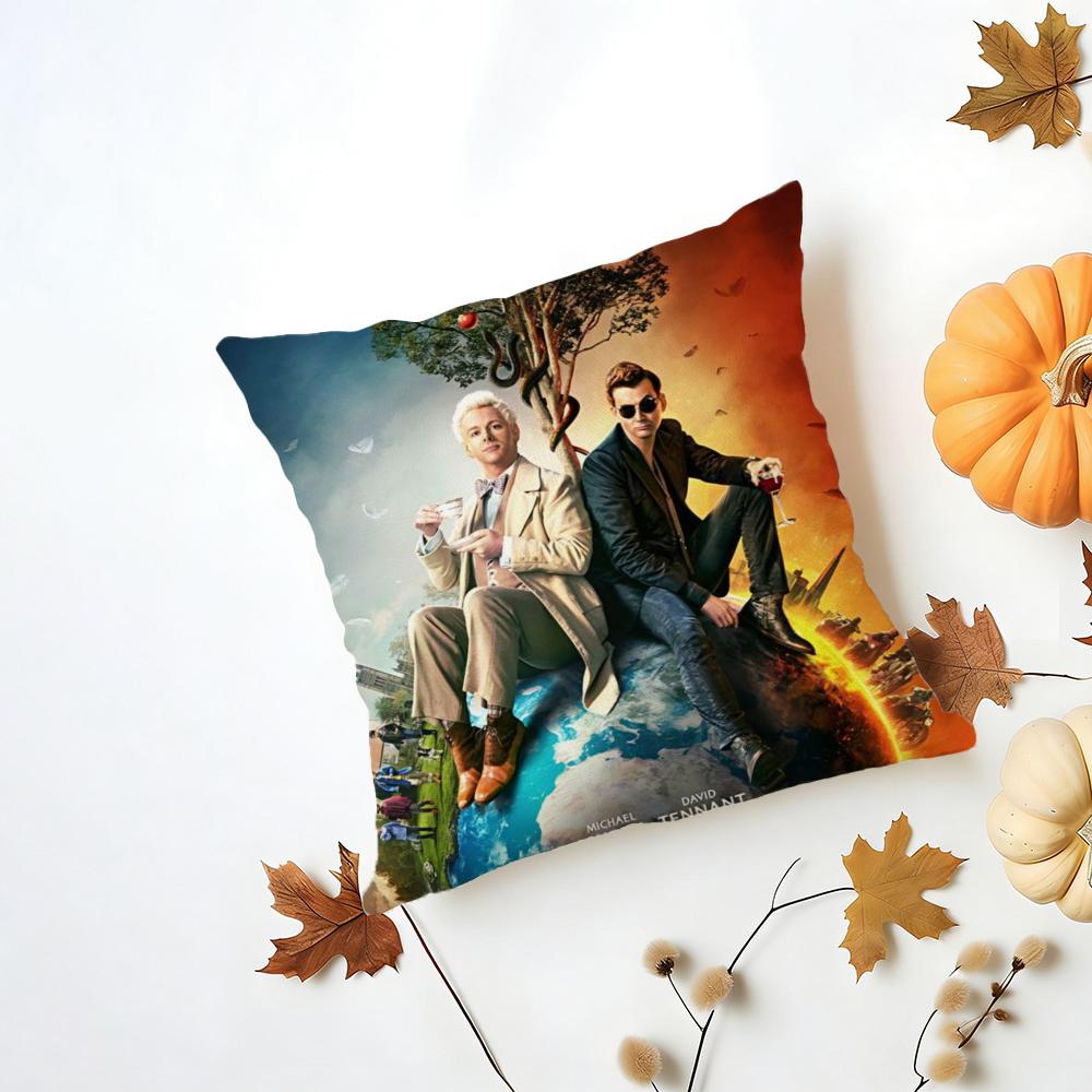 Tv GGood Omens Cushion Cover Iceland Washable Linen Soft for Daily Sofa Bed Home Room Decor