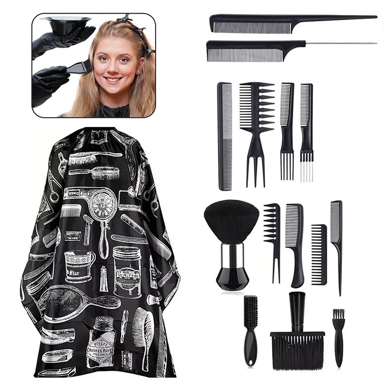 

Парикмахерская накидка для стрижки 15 в 1 с щеткой-сметкой для шеи, парикмахерской щеткой, шейными полосками, расческами для волос 15PCS