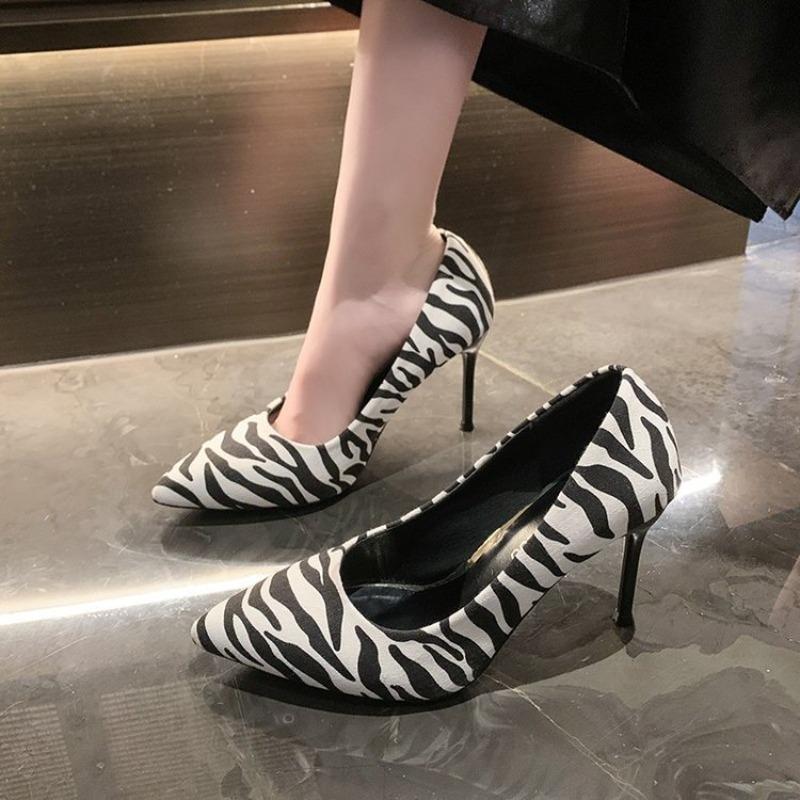 High heels women's autumn new striped pointed stiletto single shoes large size 43 fashion women's shoes