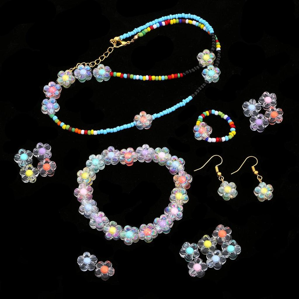 50pcs/pack Transparent Acrylic Flower Beads In Loose Beads DIY Jewelry Accessories Hand-Woven Bracelet Hair Rope Beaded Material