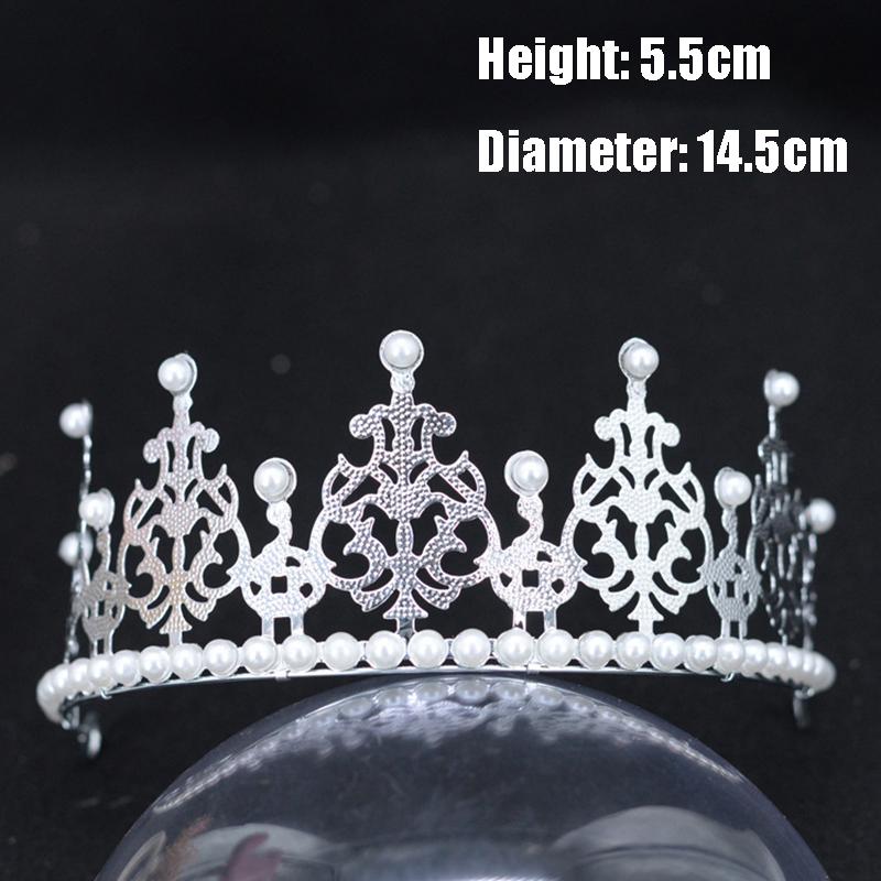 1Pc Pearl Crown Half Crown Cake Decoration Crown Flower Ornaments Children's Hair Ornaments Korean Iron Sheet Pearl Crown