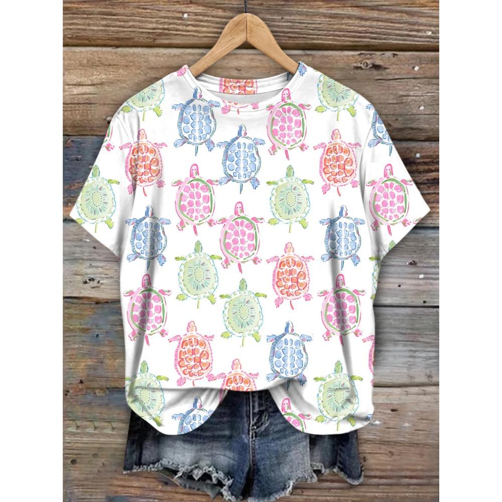 Summer T-Shirt Hawaiian Short Sleeve Tee Tops O-Neck Hawaii Women's Clothing